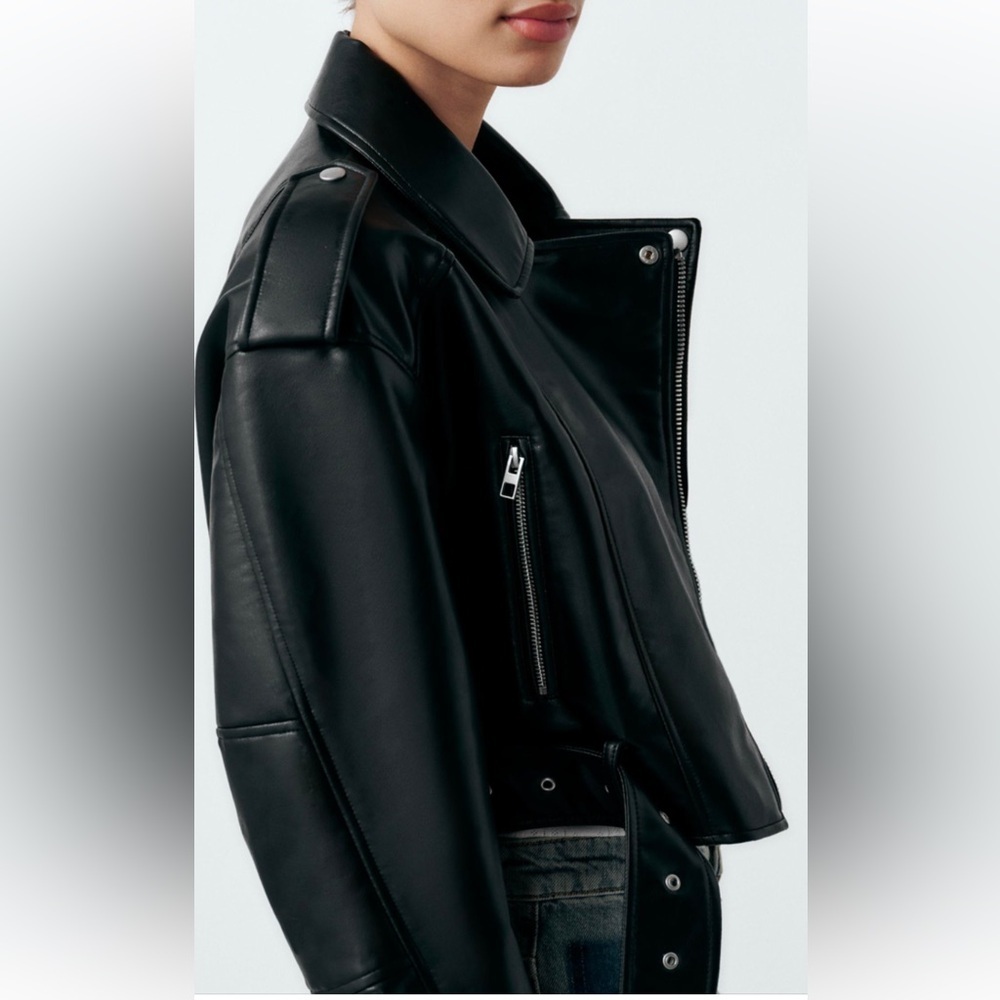 NWOT! Zara small black faux leather biker jacket. - Picture 9 of 13